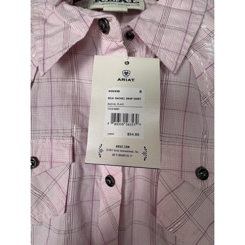 Ariat Real Rachel Bronco Snap Button Front Long Sleeve Western Pink Plaid Small - Picture 5 of 14